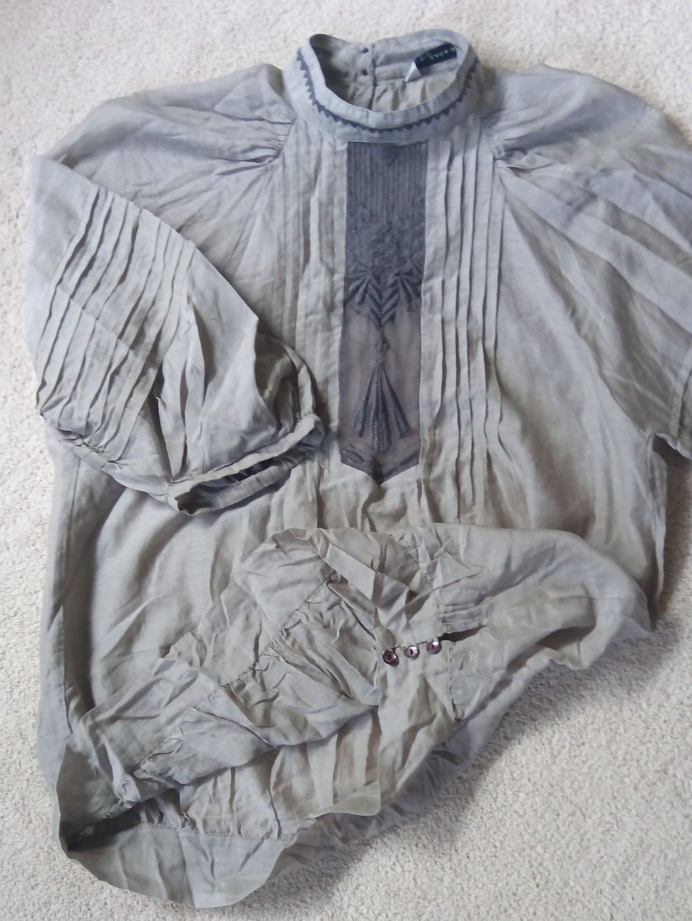 P19 L25" Zara Puff sleeves Silk Blend Embroidery Hi neck Top - oversized - Picture 12 of 16
